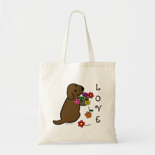Tote Bag Bande dessinée de panier de fleur de chiot de