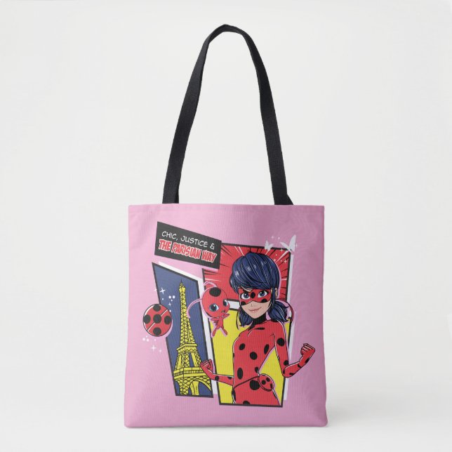Tote Bag Bande dessinée Miraculaire Ladybug Parisienne (Devant)