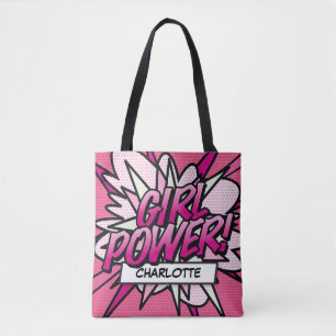 Tote Bag Bande dessinée rose GIRL POWER personnalisée
