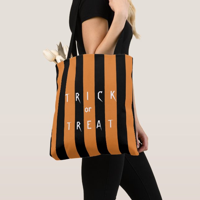 Tote Bag Bande d'Halloween orange et noir (De près)