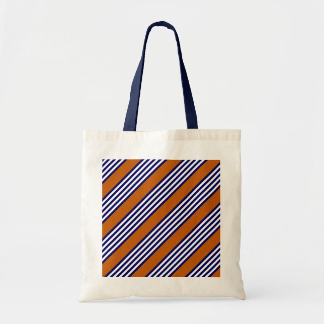 Tote Bag Bandes bleu marine et blanc avec orange brûlé (Devant)