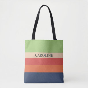 Tote Bag Bandes colorées vertes Nom personnalisable