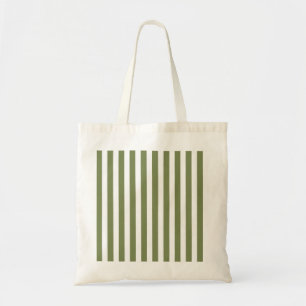 Tote Bag Bandes de bonbons vert olive et blanc
