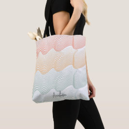 Tote Bag Bandes de couleur ondulée avec votre NOM | élégant