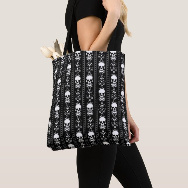 Tote Bag Bandes de crâne noir et blanc (De près)