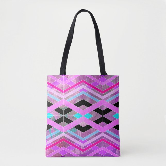 Tote Bag Bandes de croisement géométriques violettes roses  (Devant)