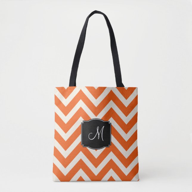 Tote Bag Bandes de fromage orange et blanc avec Monogramme (Devant)