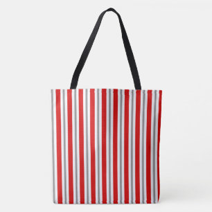 Tote Bag Bandes d'été - rouge profond blanc et gris / gris