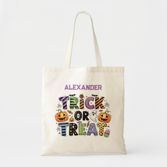 Tote Bag Bandes d'Halloween et Trick ou Treat Pois (Devant)
