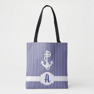 Tote Bag Bandes et Ancre Monogramme personnalisé