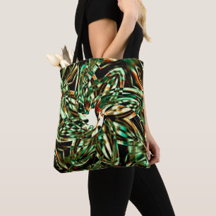 Tote Bag Bandes métalliques vertes en forme de fleurs, sépi
