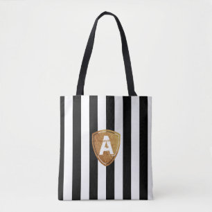 Tote Bag Bandes noires et blanches avec votre Monogramme