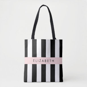 Tote Bag Bandes noires et blanches, Gravées, Lignes, Votre