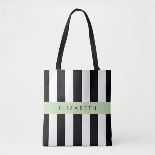 Tote Bag Bandes noires et blanches, Gravées, Lignes, Votre
