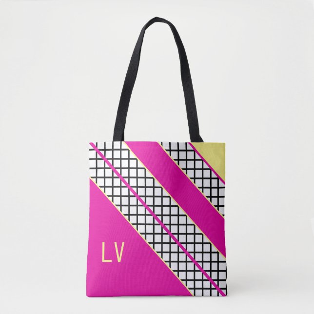 Tote Bag Bandes roses et jaunes (Devant)