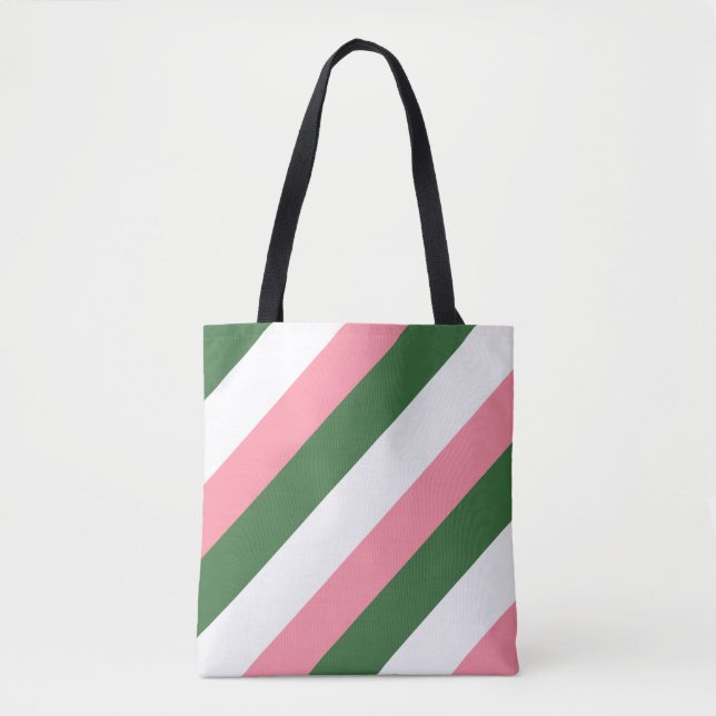 Tote Bag Bandes roses, vertes et blanches (Devant)