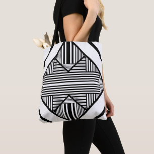 Tote Bag Bandes triangulaires 2 en noir et blanc