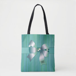 Tote Bag Bandes turquoise avec Bow