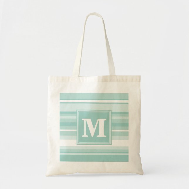 Tote Bag Bandes vertes de menthe monogramme (Devant)