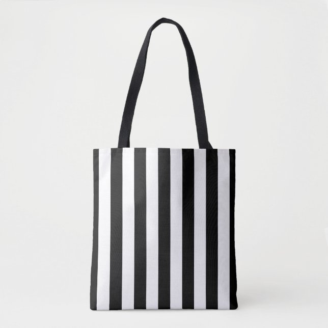 Tote Bag Bandes Verticales Noires Et Blanches (Devant)