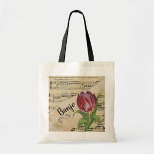 Tote Bag Banjo Elegant Tulip Partition Vintage