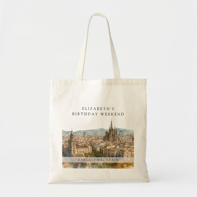 Tote Bag Barcelona Skyline Watercolor Birthday Weekend (Devant)