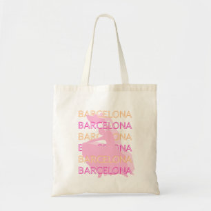 Tote Bag Barcelona Travel Art, Espagne, Orange, Rose