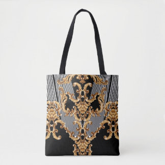 Tote Bag Baroque doré, décoration complexe.
