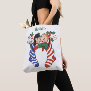 Tote Bag Bas de Noël Vintage avec de mignons enfants