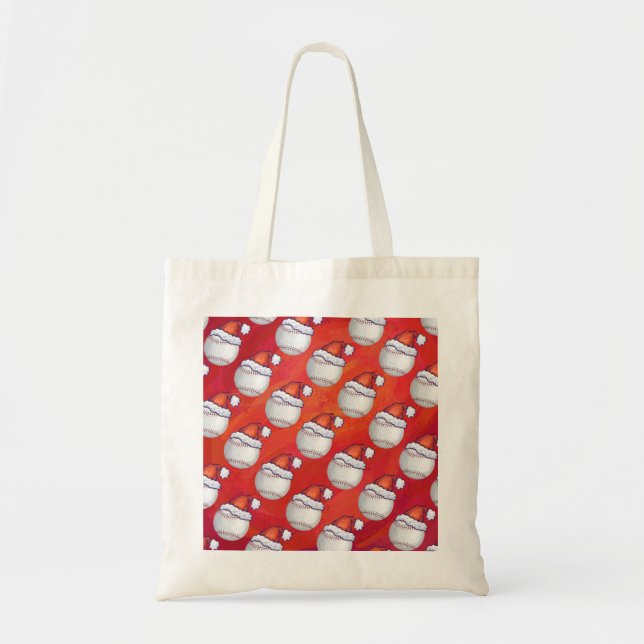 Tote Bag Baseball avec Santa Hat sur Rouge (Devant)