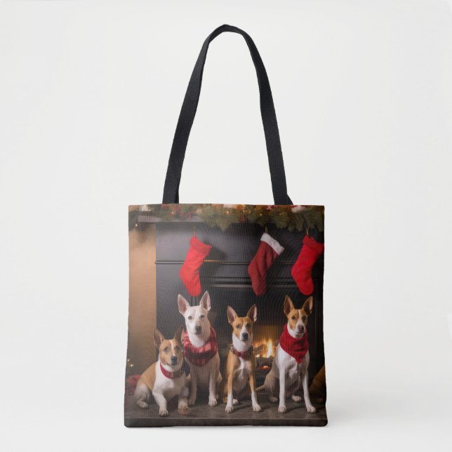 Tote Bag Basenji au coin du feu Noël (Devant)