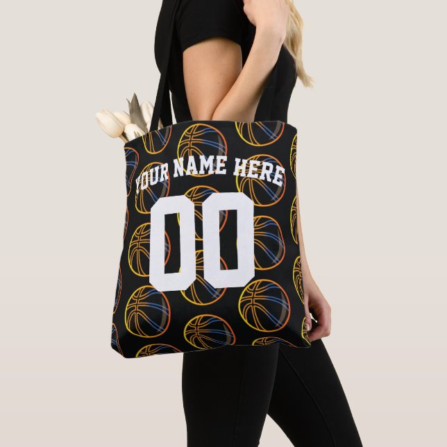 Tote Bag Basket-ball bleu orange jaune personnalisé Sports (De près)
