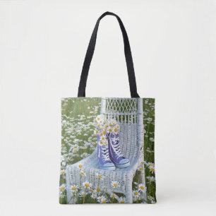 Tote Bag baskets pourpres avec marguerites