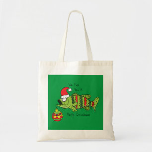 Tote Bag Basse de Noël amusante Pêche Poisson Caricature