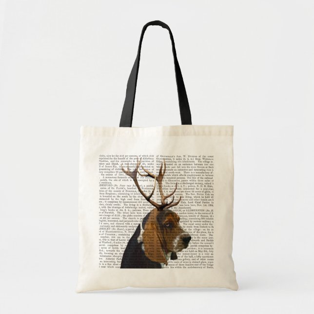 Tote Bag Basset Hound et Antlers (Devant)