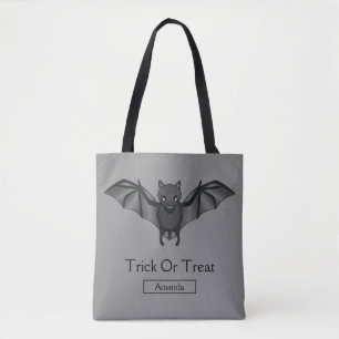 Tote Bag Bat Cartoon Cute Avec Tricot Ou Treat Texte Et Nom