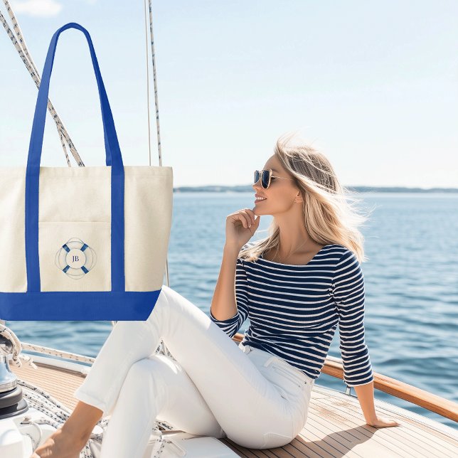 Tote Bag Bateau à voile Anneau Monogramme Contraste Triage (life ring monogrammed canvas boat tote)