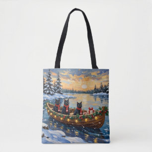 Tote Bag Bateau de Noël de Chat Noir pour les Fêtes