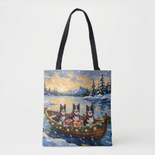 Tote Bag Bateau de Noël de Rough Collie pour les Fêtes