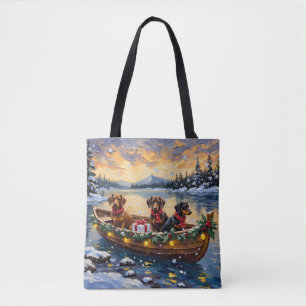 Tote Bag Bateau de Noël de teckel pour les fêtes