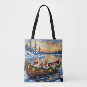 Tote Bag Bateau de Noël du Poméranien pour les Fêtes
