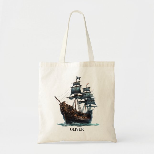 Tote Bag Bateau de pirates de couleur d'eau (Devant)