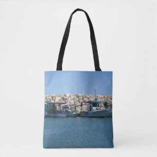 Tote Bag Bateaux de pêche méditerranéens en Blue Sea Design