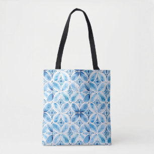 Tote Bag Batik Floral Blanc Bleu