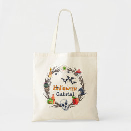 Tote Bag Bats à oeil crâne éffrayant Halloween Wreath Candy