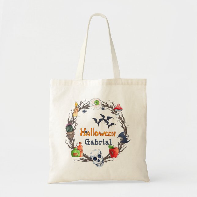 Tote Bag Bats à oeil crâne éffrayant Halloween Wreath Candy (Devant)