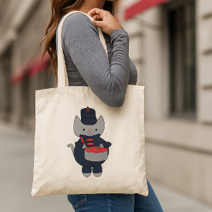 Tote Bag Batteur de fanfare Chat Navy Bleu Rouge