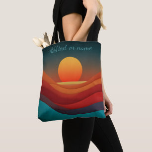 Tote Bag Bauhaus Earthy Sunset Waves Texte personnalisé