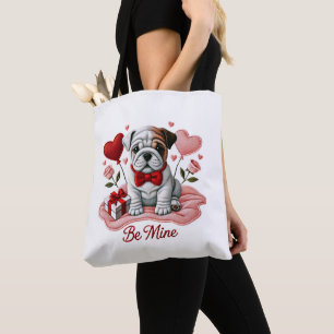 Tote Bag Be Mine Valentine Anglais Bulldog Shoulder Fourre-