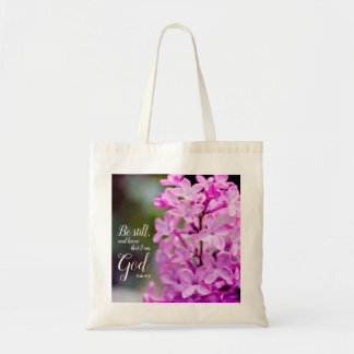 Tote Bag Be Still Psaum 46:10 Fleurs Lilac Violettes